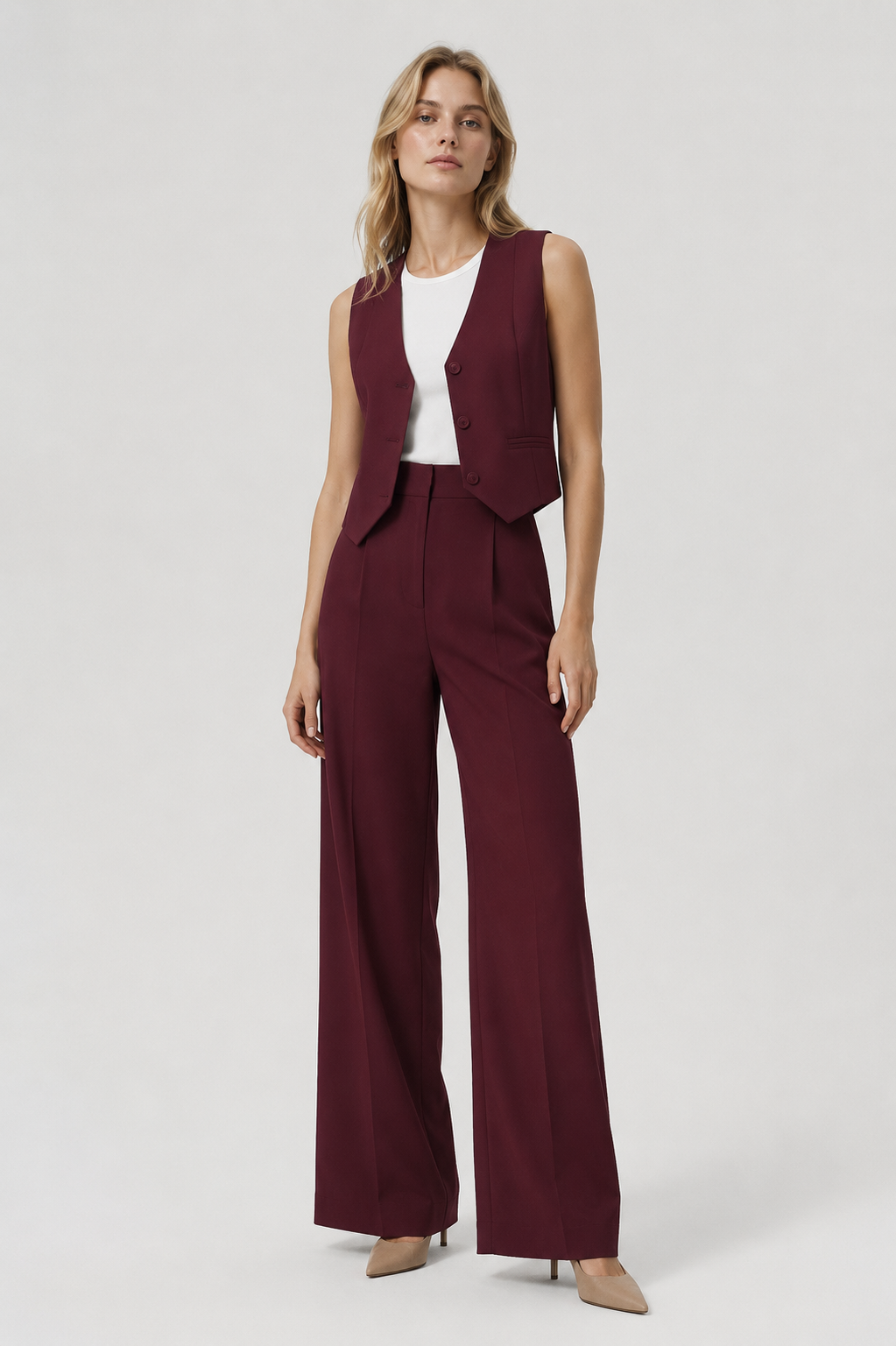 Dame Tailored Vest & Wide Leg Bukser Co-ord Sæt
