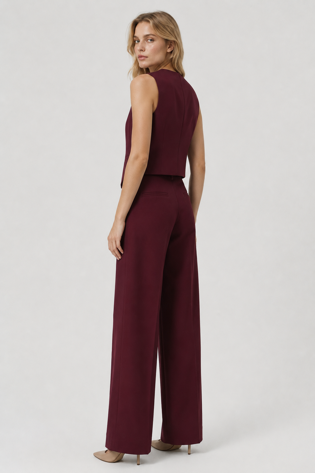 Dame Tailored Vest & Wide Leg Bukser Co-ord Sæt