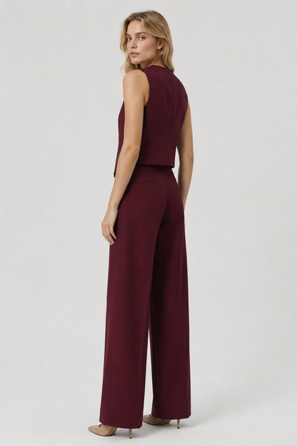 Dame Tailored Vest & Wide Leg Bukser Co-ord Sæt