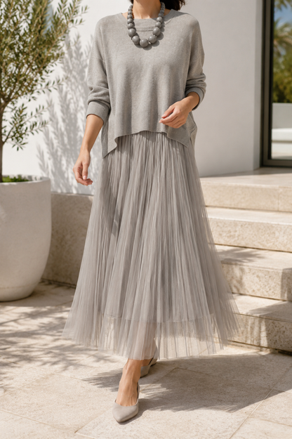 Dámské plisované midi šaty s vrstveným designem a pleteným živůtkem – elegantní šaty na večírky, do kanceláře, pro každodenní nošení a zvláštní příležitosti