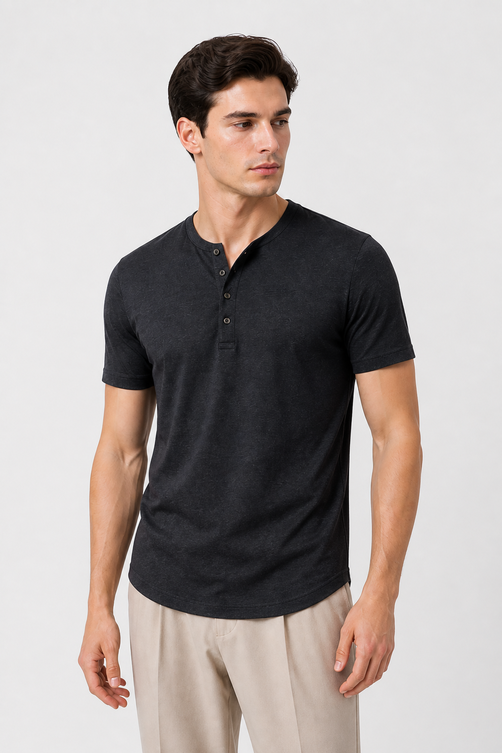 T-Shirt Med Henley Knaplukning Slim Pasform Struktureret Design