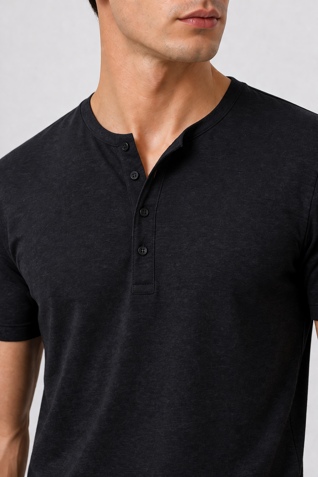 T-Shirt Med Henley Knaplukning Slim Pasform Struktureret Design