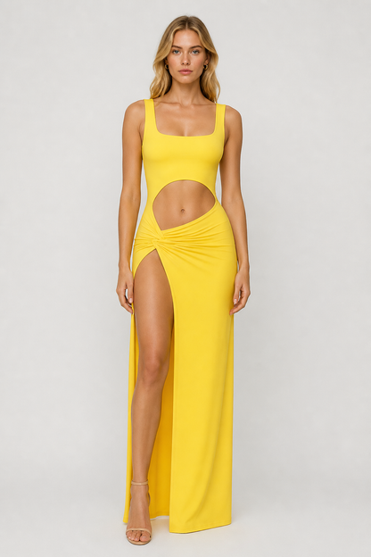 Dame Figursyet Maxi Kjole Med Cut-Out Og Høj Slids