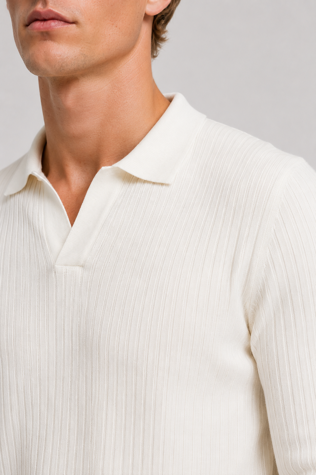 Herre Ribstrikket Polo Med Lange Ærmer Og Smart Casual Pasform
