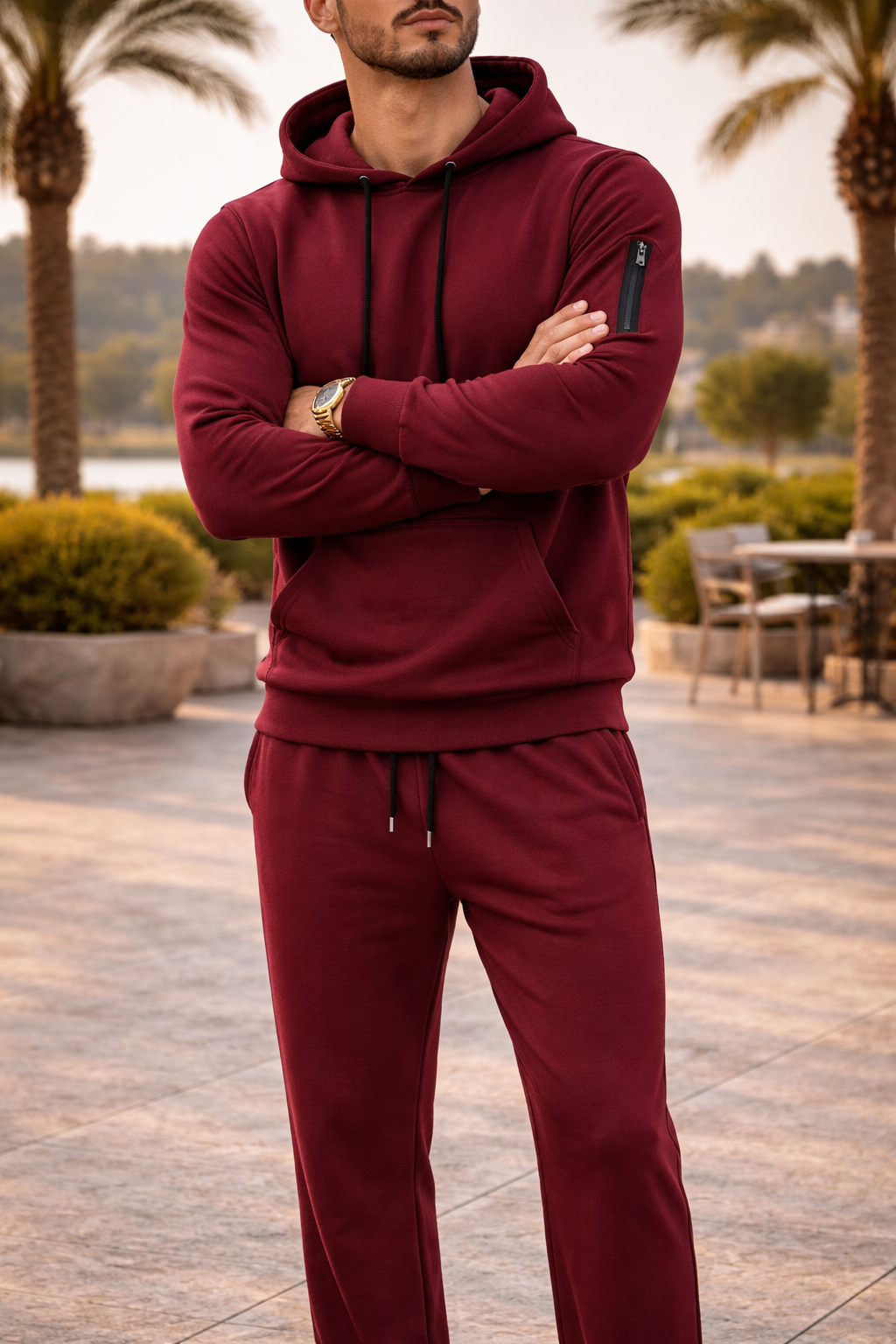 Herre Hættetrøje Og Joggingbukser Tracksuit-Sæt Med Afslappet Pasform