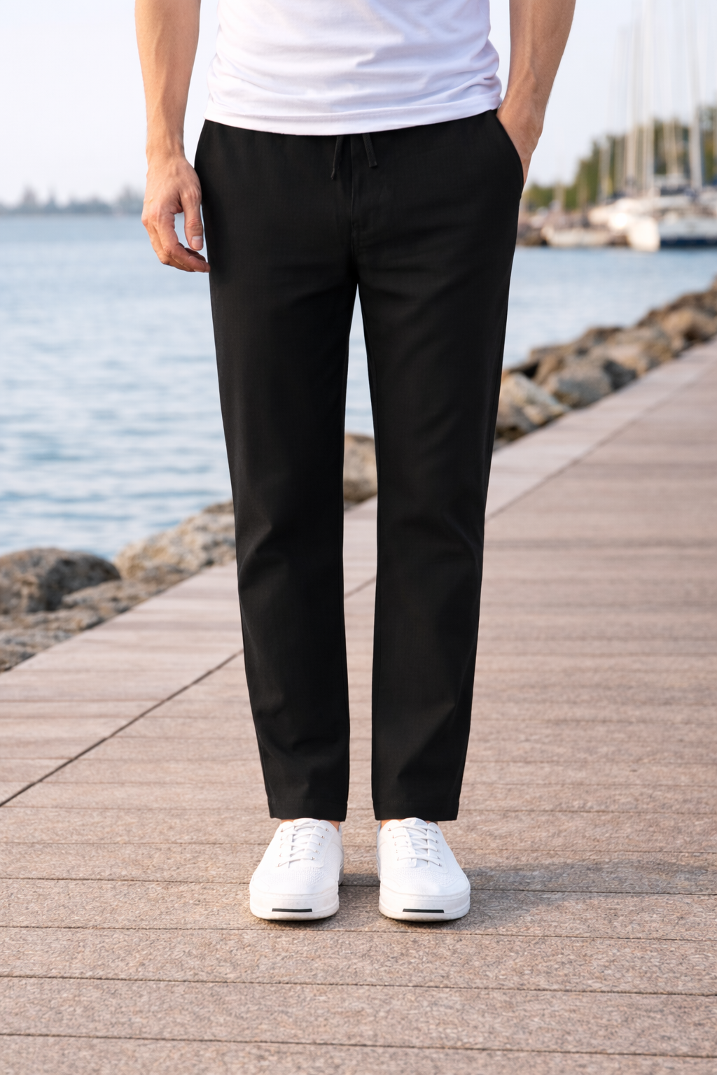 Pantaloni bărbătești din bumbac, cu talie cu șnur și croială lejeră – pantaloni eleganți pentru zi cu zi, timp liber, vacanțe și ținute casual