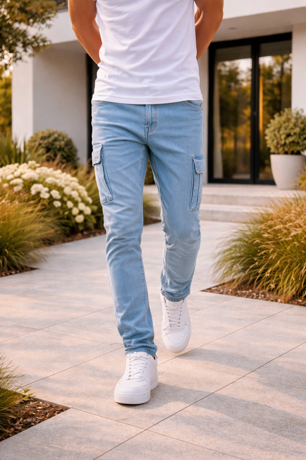 Herre Cargo Jeans Med Smal Pasform Og Utility Detaljer