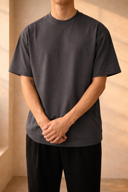 Herre Oversized Bomulds T-Shirt Med Rund Hals