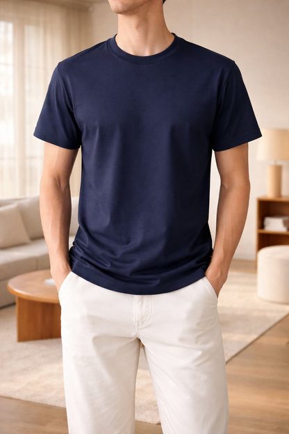 Herre Bomulds T-Shirt Med Rund Hals Og Korte Ærmer