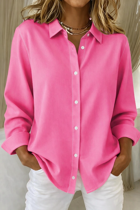 Women's Casual Button-Front Shirt – Collared Blouse for Office and Everyday Wear