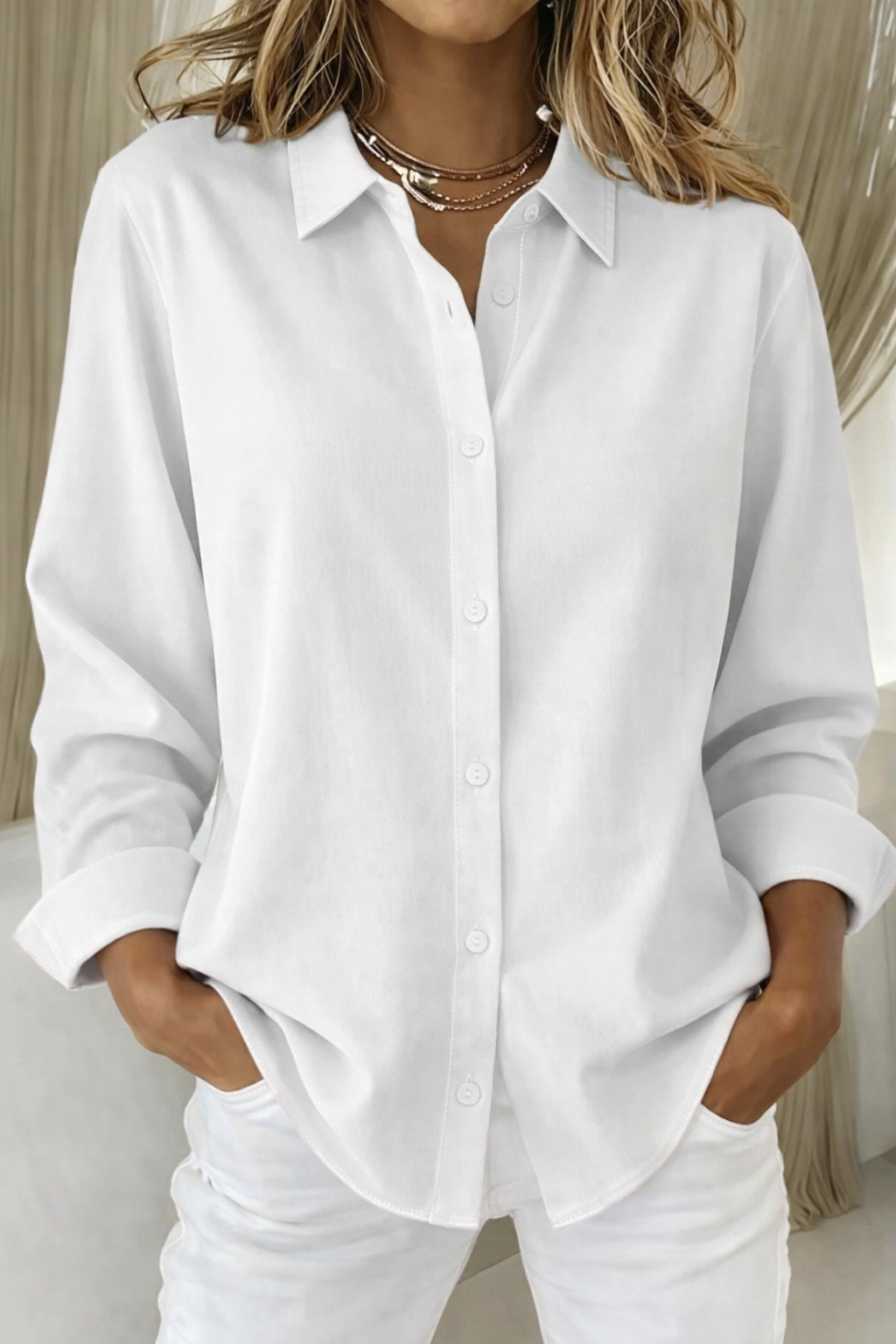 Women's Casual Button-Front Shirt – Collared Blouse for Office and Everyday Wear