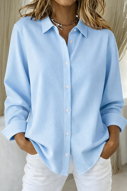 Women's Casual Button-Front Shirt – Collared Blouse for Office and Everyday Wear
