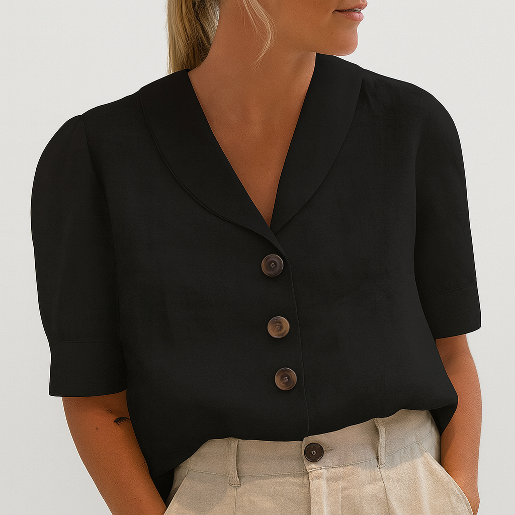 Kvinde Kortærmet Bluse Med Knapdetaljer Og Krave