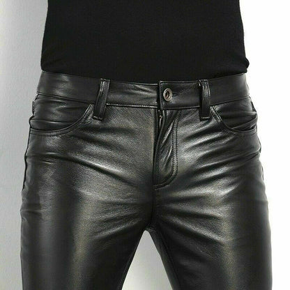 Men's Slim-Fit Faux Leather Trousers – Modern Pants for Streetwear, Parties, Leisure, and Smart-Casual Style