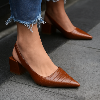 Dame Spidse Slingback Pumps – Sko Med Lav Blokhæl Til Kontor Og Arrangementer