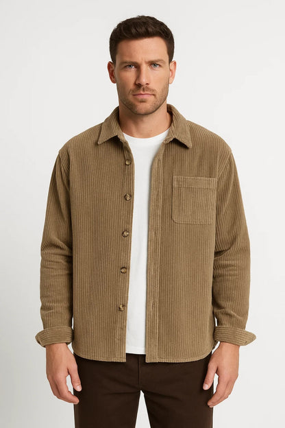 Men's Ribbed Overshirt with Chest Pocket and Button Closure – Classic Shirt Jacket for Everyday Wear, Leisure, and Smart-Casual Style