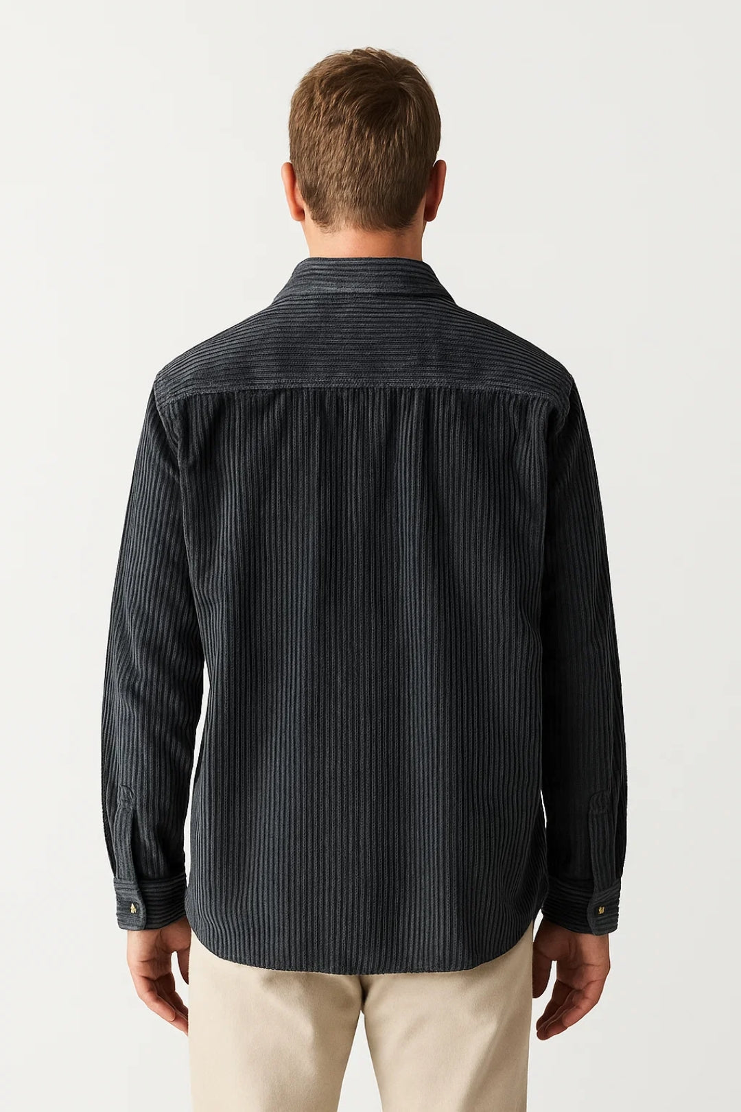 Men's Ribbed Overshirt with Chest Pocket and Button Closure – Classic Shirt Jacket for Everyday Wear, Leisure, and Smart-Casual Style