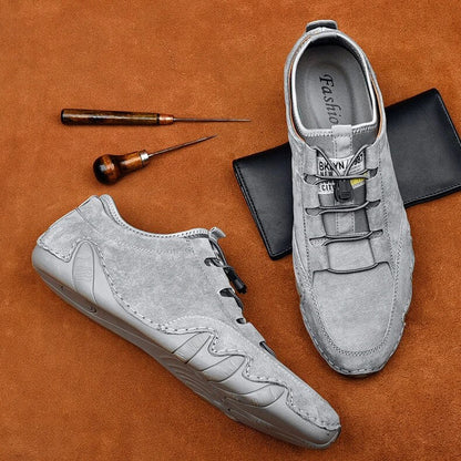 Men's Leather Loafers with Lace-Up Closure and Mesh Panels – Modern Slip-On Shoes for Everyday Wear, the Office, and Casual Occasions