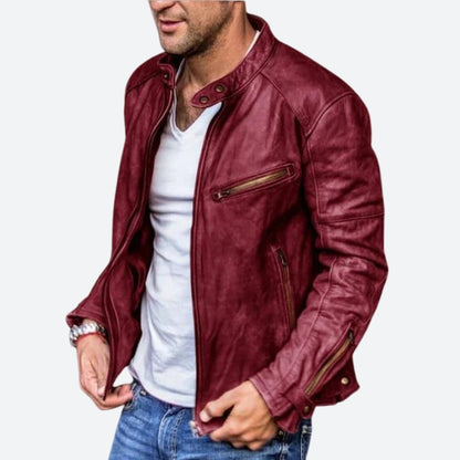 Men's Vintage Leather Racer Jacket with Zipper – Rugged Jacket for Everyday Wear, Leisure and Casual Style