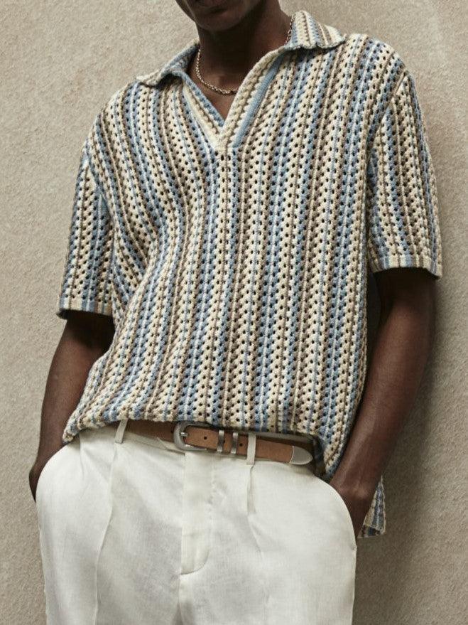Men’s Åbenstrikket Printet Polo Afslappet Sommertop