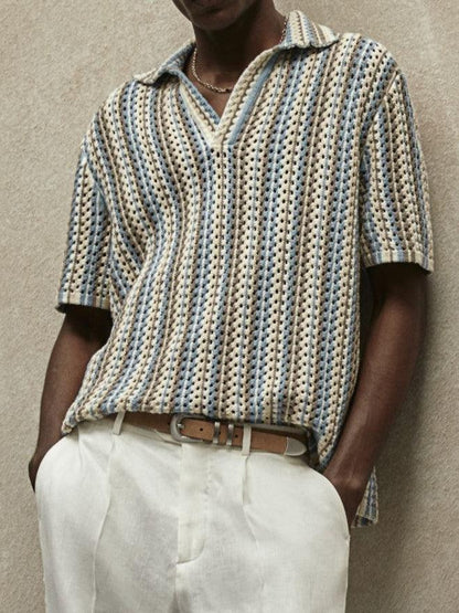 Men’s Åbenstrikket Printet Polo Afslappet Sommertop