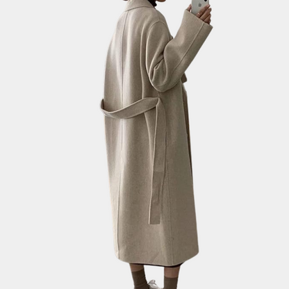 Dámský dlouhý dvouřadý zimní kabát oversized střihu – elegantní maxi kabát na podzim, zimu a stylové každodenní nošení