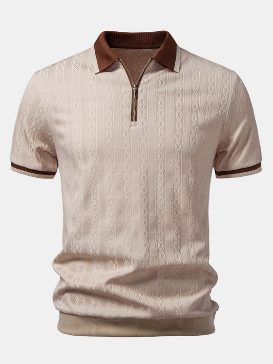 Herre Quarter-Zip Strikpolo – Tekstureret Skræddersyet Skjorte til Smart Casual Brug