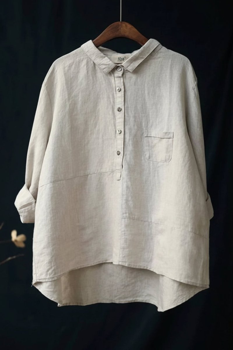 Women's relaxed blouse with long sleeves, collar, and chest pocket - classic button-up shirt for comfortable everyday wear