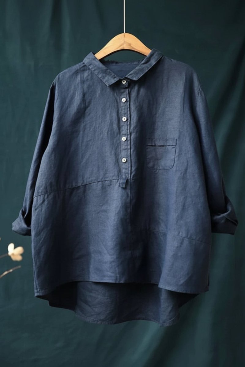 Women's relaxed blouse with long sleeves, collar, and chest pocket - classic button-up shirt for comfortable everyday wear