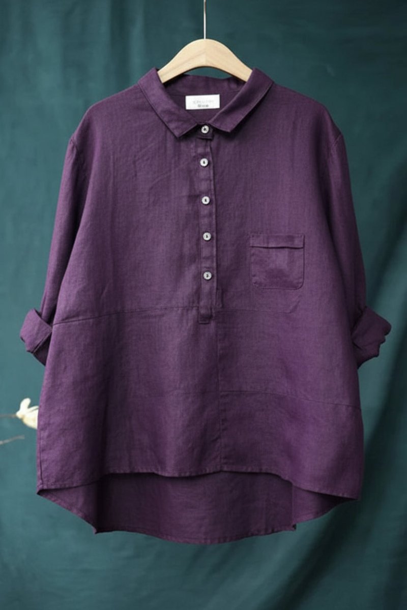 Women's relaxed blouse with long sleeves, collar, and chest pocket - classic button-up shirt for comfortable everyday wear