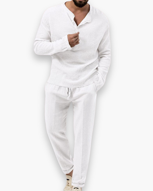 Herre 2-delt Sommersæt Med Let Top Og Bukser – Afslappet Outfit Til Ferie, Fritid, Hverdagsbrug Og Smart Casual Stil