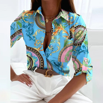 Cămașă-bluză pentru femei cu model, cu închidere cu nasturi – top elegant inspirat de satin, cu croială lejeră, pentru birou, petreceri și ocazii speciale