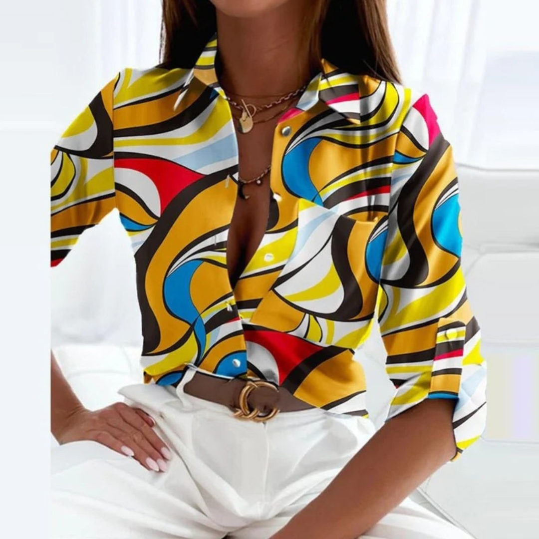 Cămașă-bluză pentru femei cu model, cu închidere cu nasturi – top elegant inspirat de satin, cu croială lejeră, pentru birou, petreceri și ocazii speciale