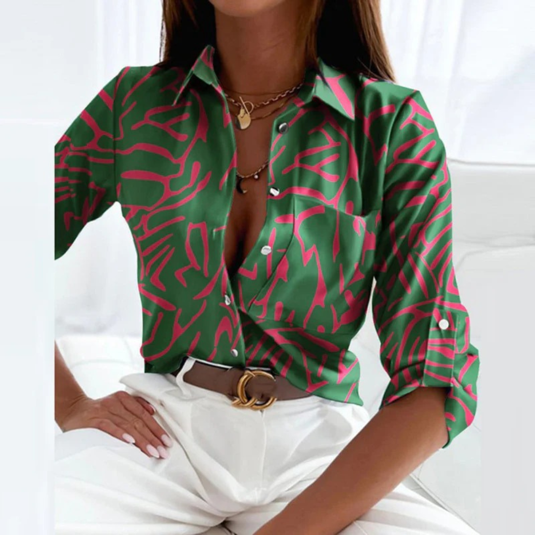 Cămașă-bluză pentru femei cu model, cu închidere cu nasturi – top elegant inspirat de satin, cu croială lejeră, pentru birou, petreceri și ocazii speciale