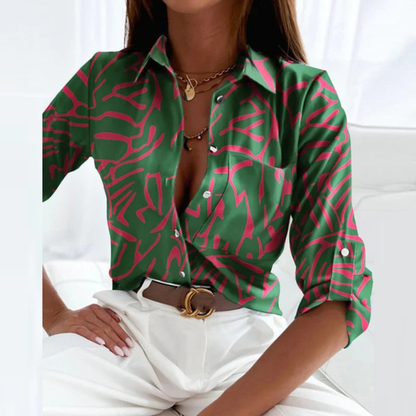 Cămașă-bluză pentru femei cu model, cu închidere cu nasturi – top elegant inspirat de satin, cu croială lejeră, pentru birou, petreceri și ocazii speciale