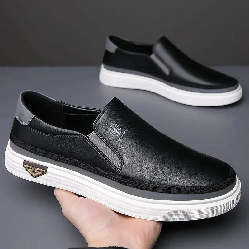 Men's Leather Slip-On Sneakers with a Lightweight Design – Stylish Everyday Shoes for Leisure, Walking, and Smart-Casual Outfits