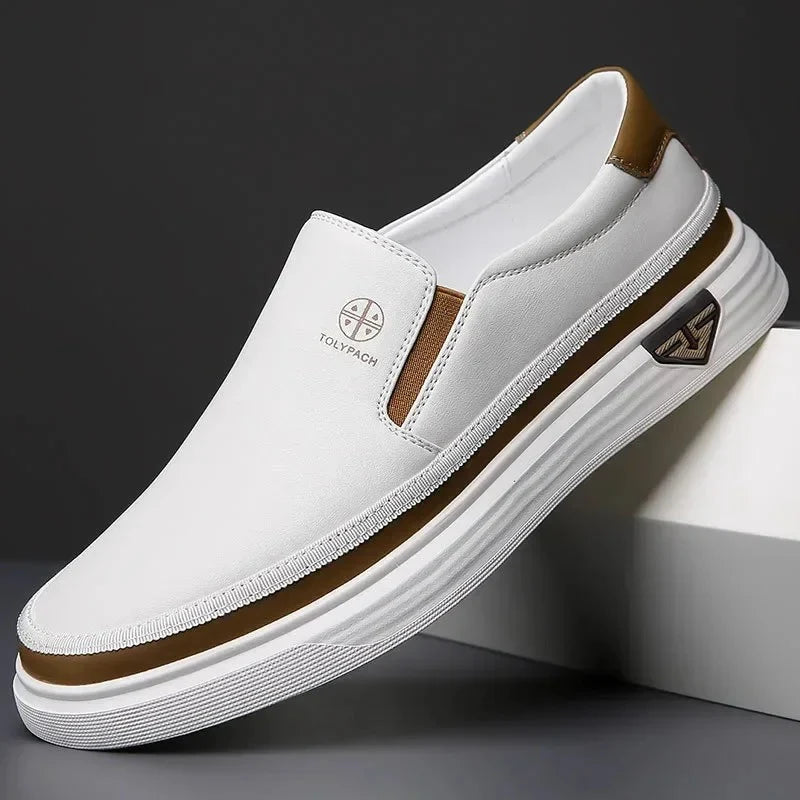 Men's Leather Slip-On Sneakers with a Lightweight Design – Stylish Everyday Shoes for Leisure, Walking, and Smart-Casual Outfits
