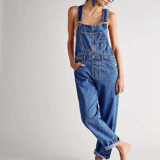Women’s stretch denim overalls with a relaxed fit – utility jumpsuit for everyday wear, leisure, and casual style