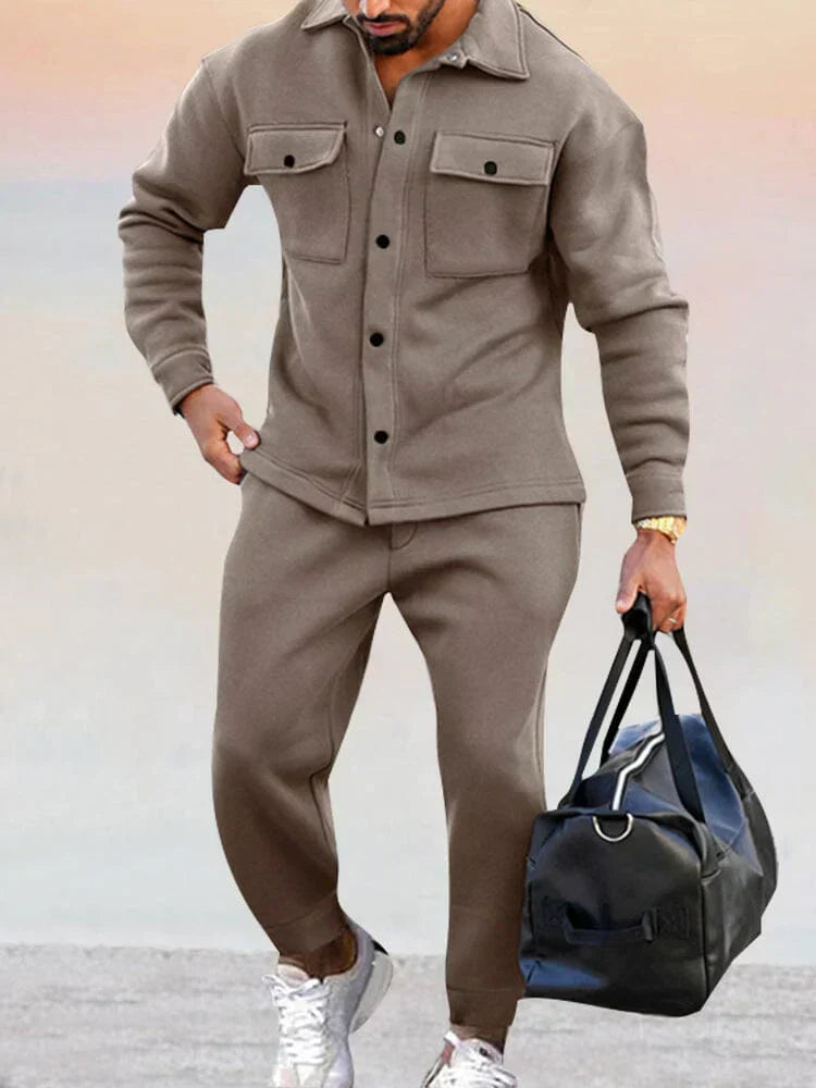 Herre Struktureret Overshirt & Tapered Bukser Afslappet Co-Ord Sæt