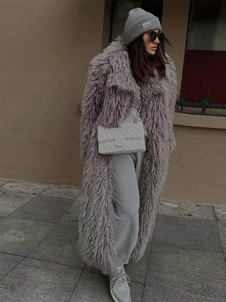 Dame Lang Faux Fur Frakke – Oversized Vinterlag Til Koldt Vejr