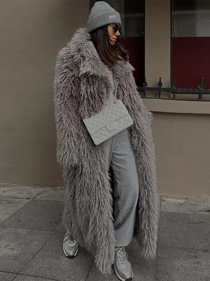 Dame Lang Faux Fur Frakke – Oversized Vinterlag Til Koldt Vejr