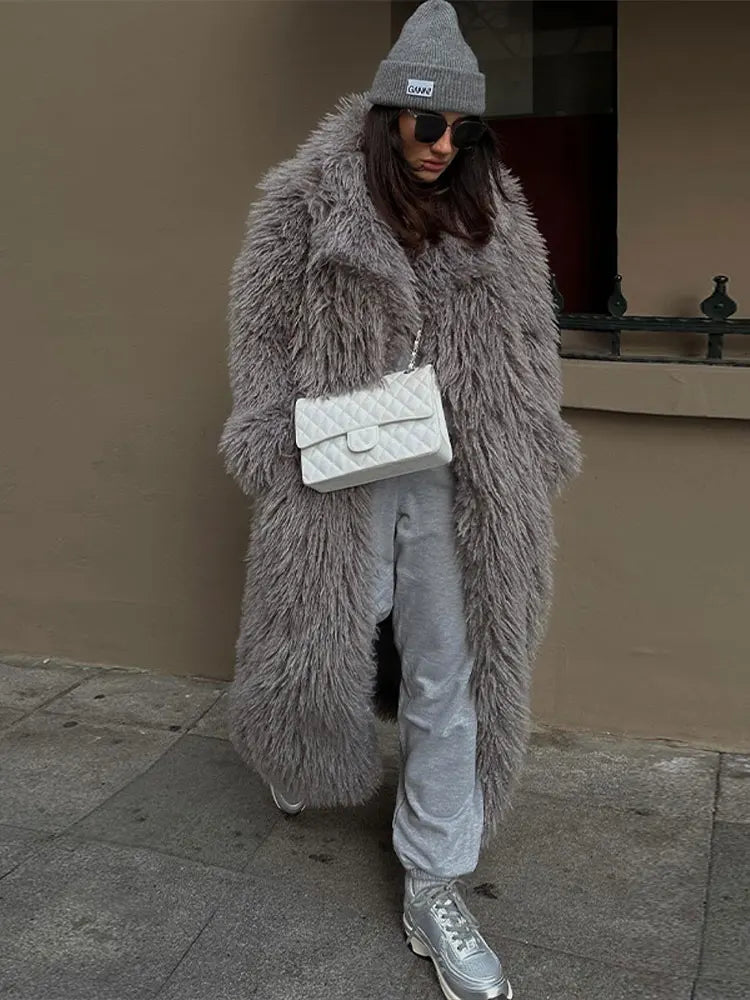 Dame Lang Faux Fur Frakke – Oversized Vinterlag Til Koldt Vejr
