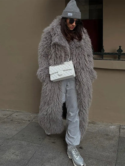 Dame Lang Faux Fur Frakke – Oversized Vinterlag Til Koldt Vejr