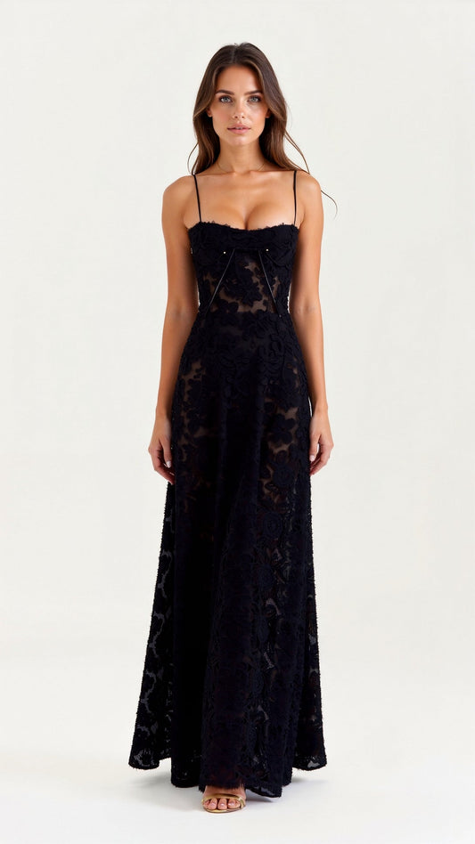 Women's Maxi Dress with Lace Bustier – Corset Dress for Weddings and Formal Events