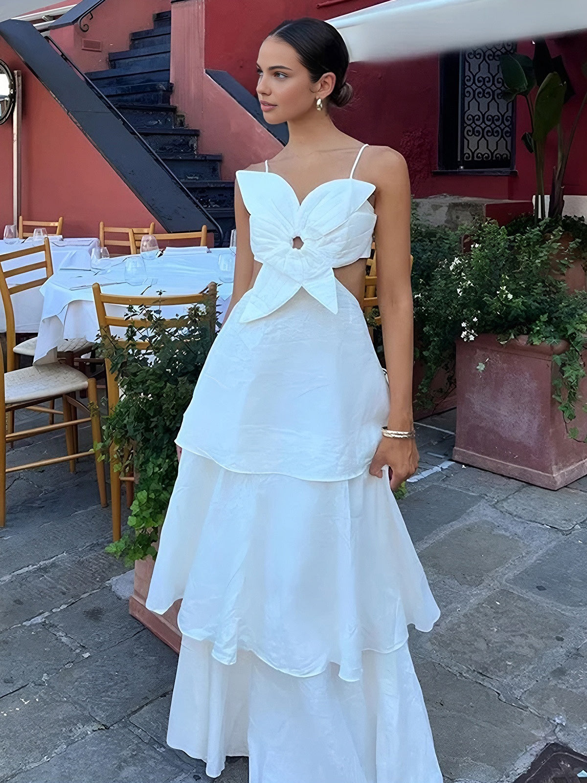 Women's Maxi Dress with Bow Detail and Tiered Skirt – Elegant Dress for Parties, Weddings, Evening Wear, and Special Occasions