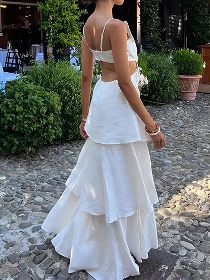 Women's Maxi Dress with Bow Detail and Tiered Skirt – Elegant Dress for Parties, Weddings, Evening Wear, and Special Occasions
