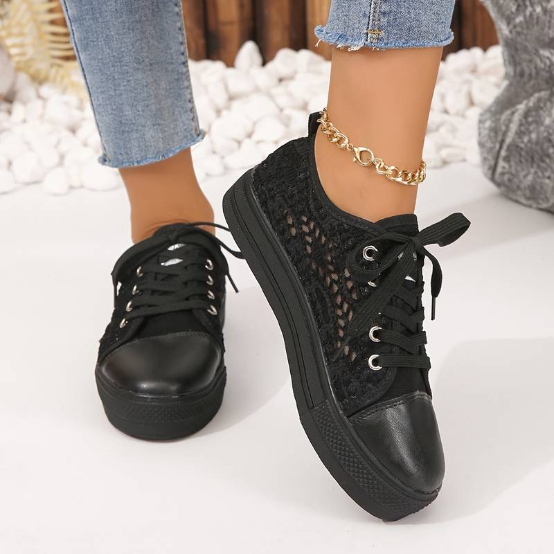 Women's Sneakers with Open Lace Structure and Low Platform Sole – Modern Everyday Shoes for Walking, Leisure, Travel and Everyday Wear