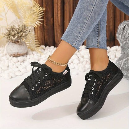 Women's Sneakers with Open Lace Structure and Low Platform Sole – Modern Everyday Shoes for Walking, Leisure, Travel and Everyday Wear