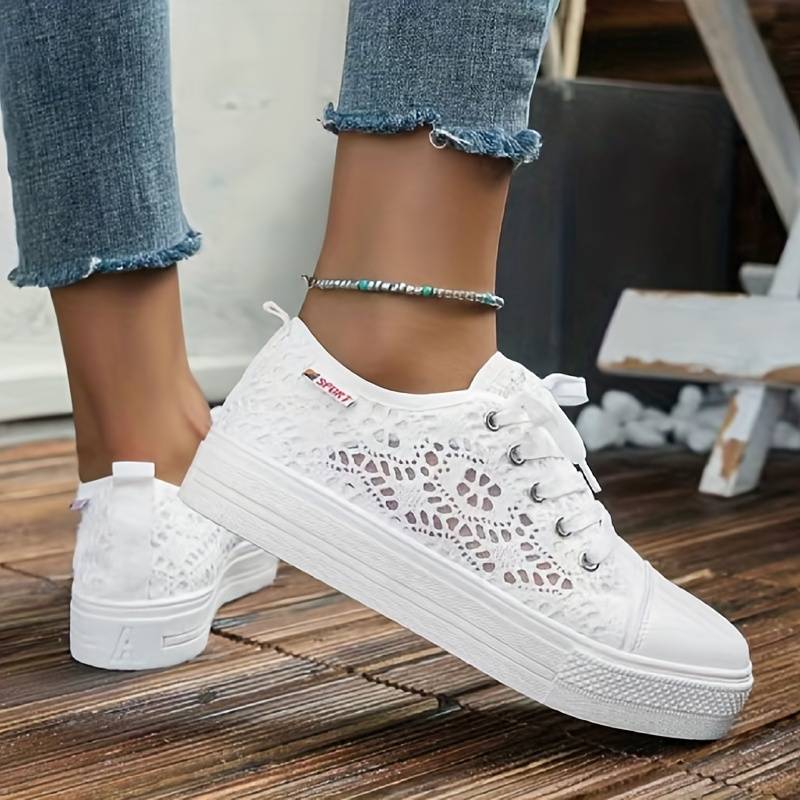 Women's Sneakers with Open Lace Structure and Low Platform Sole – Modern Everyday Shoes for Walking, Leisure, Travel and Everyday Wear
