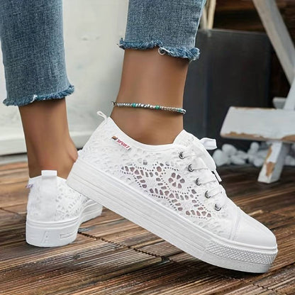 Women's Sneakers with Open Lace Structure and Low Platform Sole – Modern Everyday Shoes for Walking, Leisure, Travel and Everyday Wear